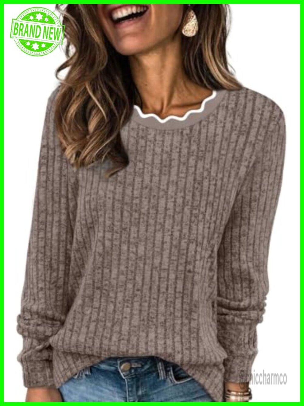 Womens Long Sleeve Scallop Neck Lightweight Tunic Top Fall Sweater 2026